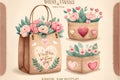 Create a set of vintage, charming, and kawaii watercolor clip art having a Valentine\'s Day theme.